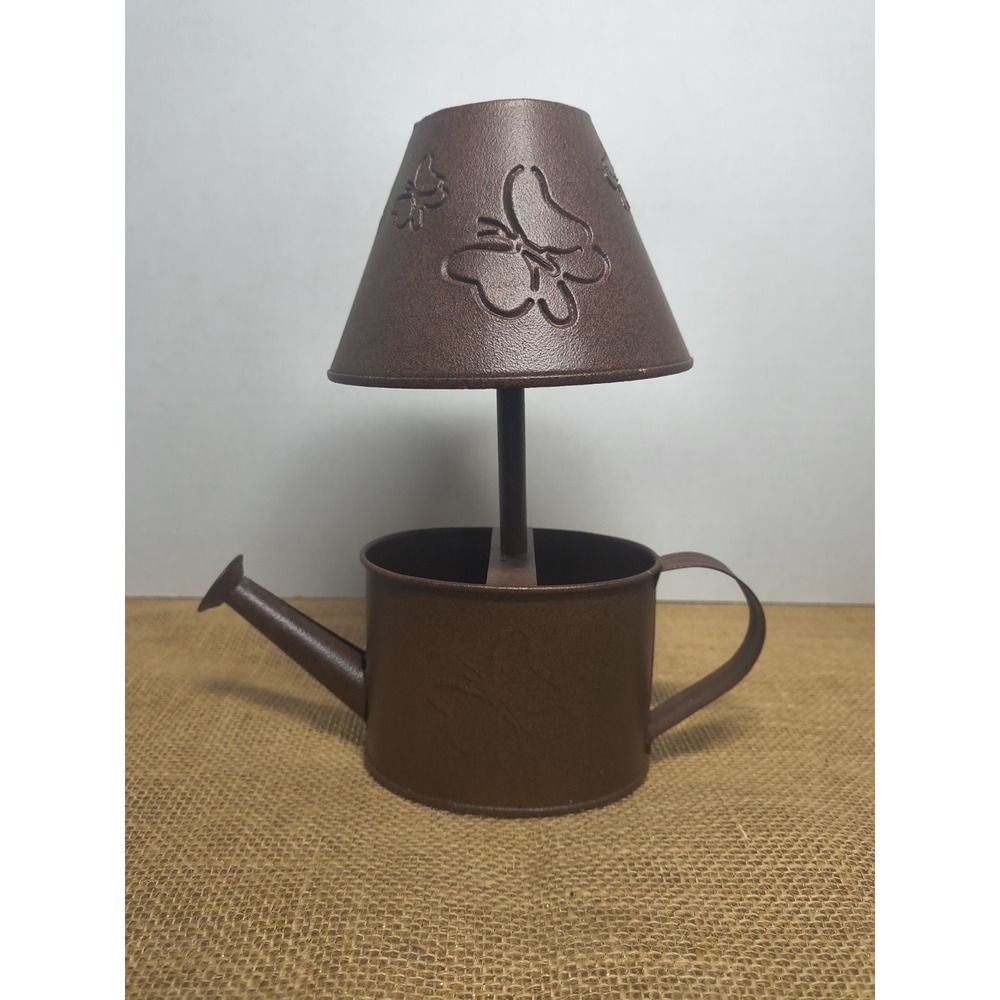 Metal Tea Light Lamp Watering Can With Butterfly Shade ~ Gardening Nature Decor